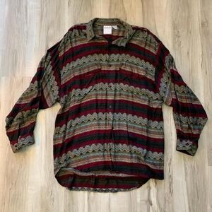 Vintage Cosi 90s Multi Color Striped Button Up Shirt Large Mens Rayon Loose Fit